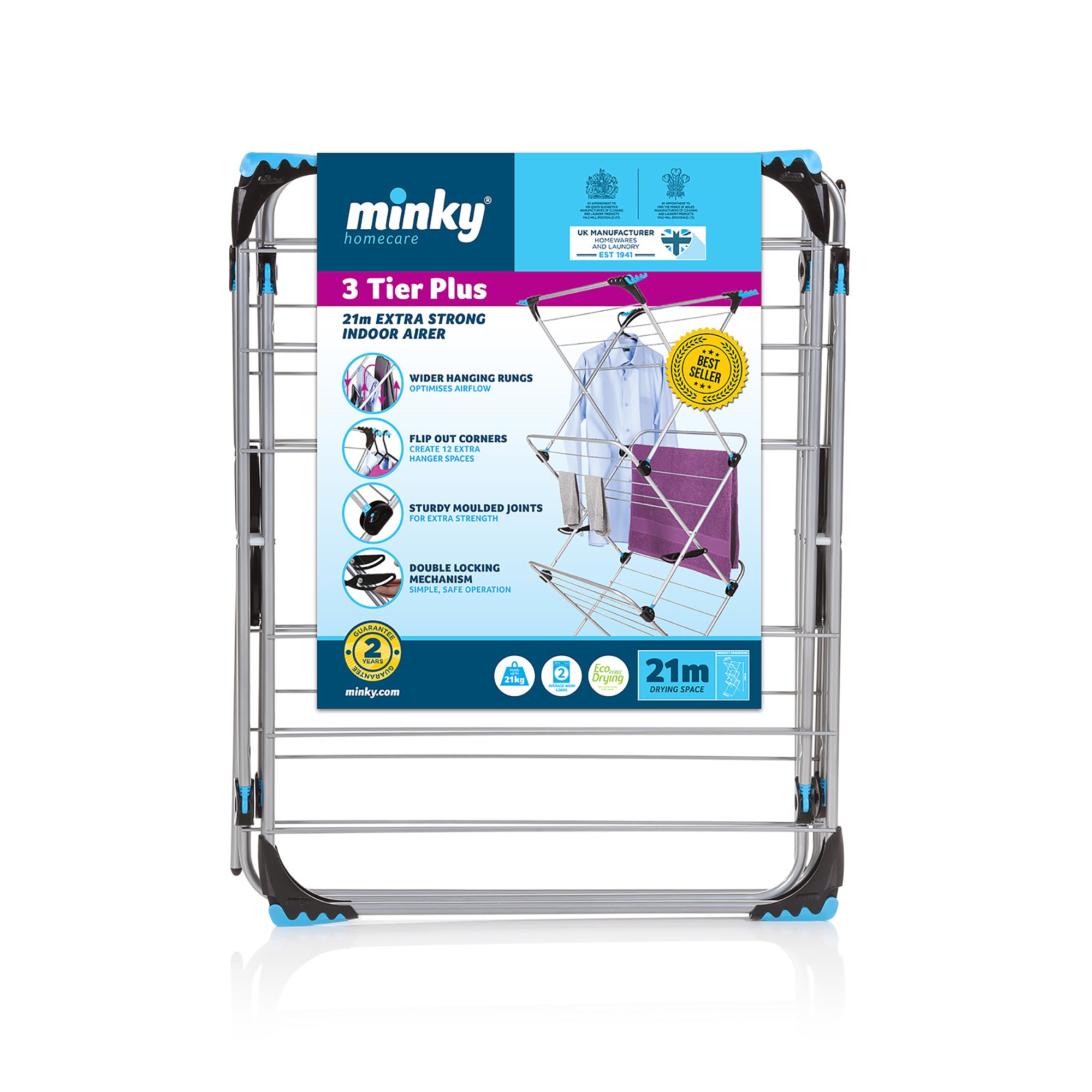 Minky 3 Tier Plus silver folding clothes airer