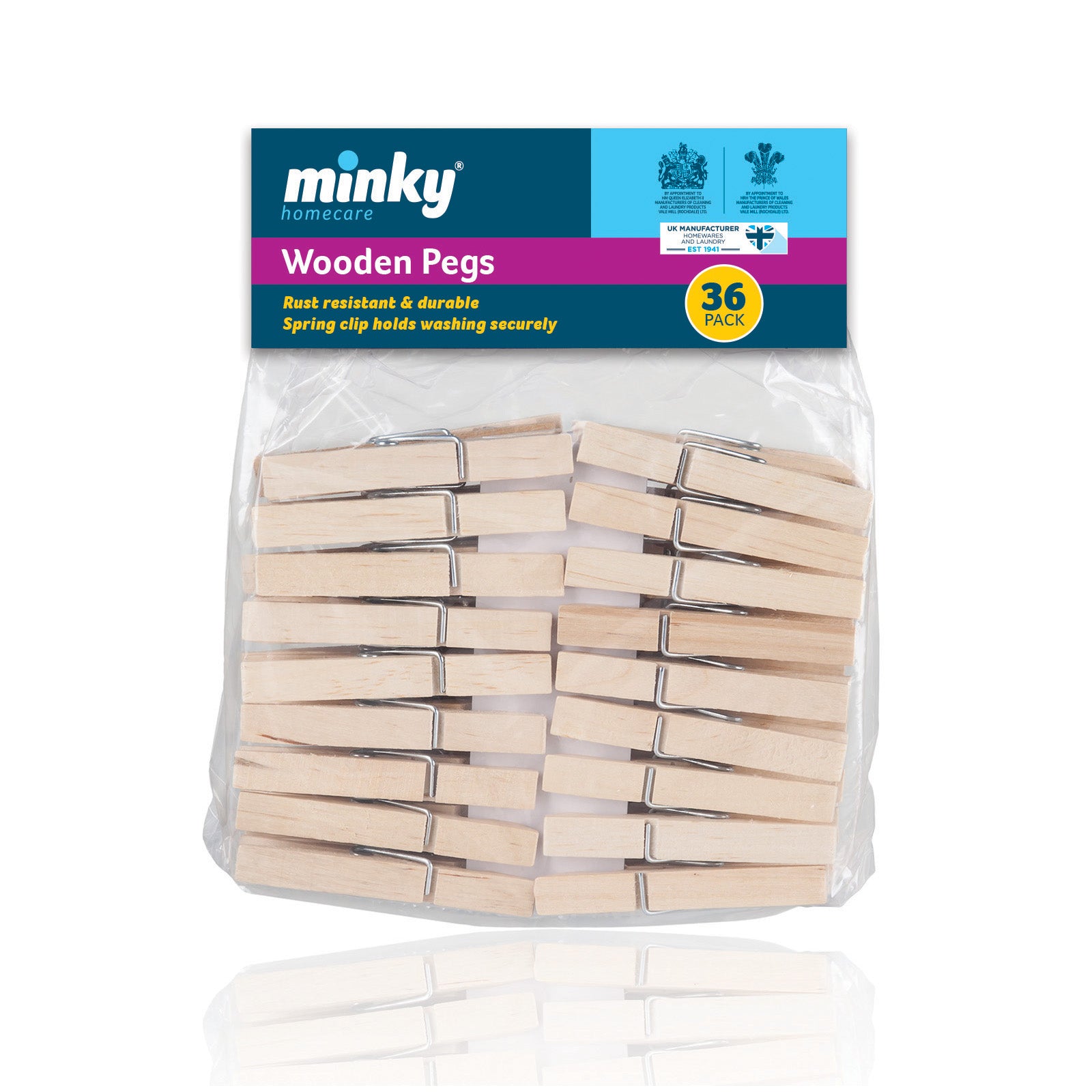 Minky Wooden Clothes Pegs - 36pck | Minky Homecare
